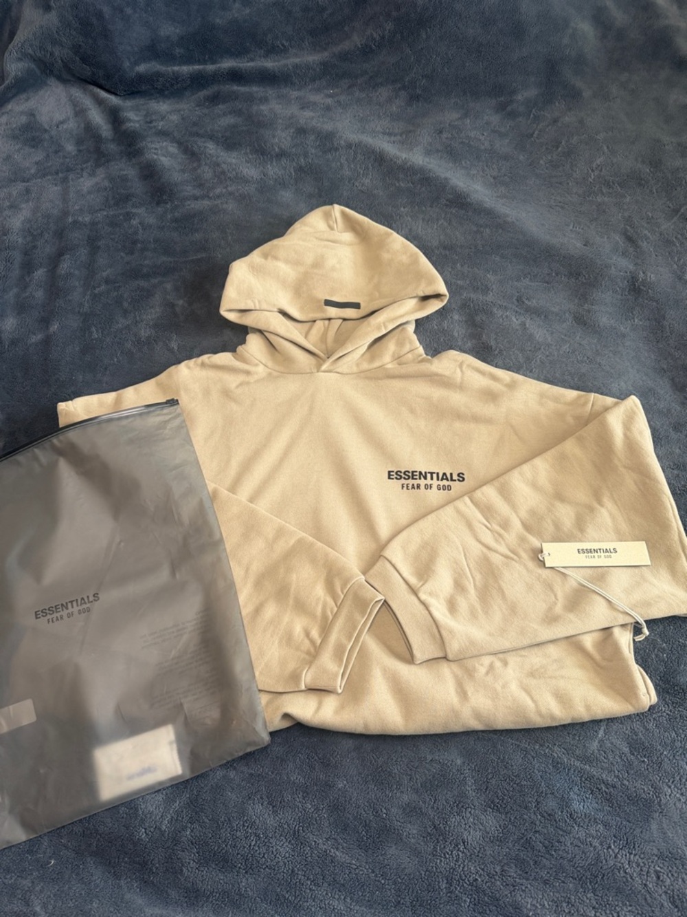 ESSENTIALS Beige/Desert Sand Fleece Pullover Hoodie with Chest Logo